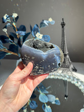 Load image into Gallery viewer, Black amethyst geode with agate 2728