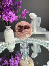 Load image into Gallery viewer, Druzy Pink amethyst sphere with amethyst healing crystals 2750