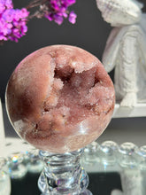 Load image into Gallery viewer, Druzy Pink amethyst sphere with amethyst healing crystals 2750