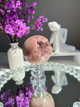 Load image into Gallery viewer, Druzy Pink amethyst sphere with amethyst healing crystals 2750