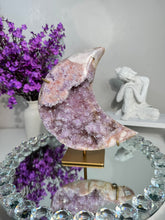 Load image into Gallery viewer, Druzy Pink Amethyst moon with amethyst 2901