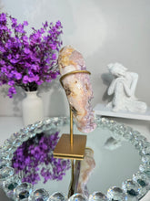 Load image into Gallery viewer, Druzy Pink Amethyst moon with amethyst 2901