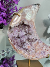 Load image into Gallery viewer, Druzy Pink Amethyst moon with amethyst 2901