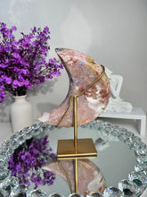 Load image into Gallery viewer, Druzy Pink Amethyst moon with amethyst 2901