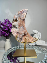 Load image into Gallery viewer, Extra large pink Amethyst moon with quartz 2931