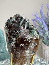 Load image into Gallery viewer, High quality Green tourmaline in smoky quartz with lepidolite 2962