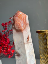 Load image into Gallery viewer, Druzy pink amethyst obelisk with agate 2947