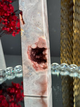 Load image into Gallery viewer, Druzy pink amethyst obelisk with agate 2947