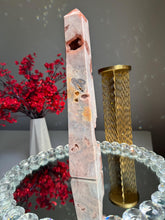 Load image into Gallery viewer, Druzy pink amethyst obelisk with agate 2947