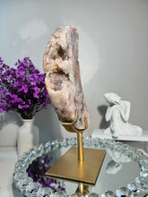 Load image into Gallery viewer, Extra large pink Amethyst moon with quartz 2931