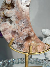 Load image into Gallery viewer, Extra large pink Amethyst moon with quartz 2931