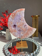Load image into Gallery viewer, XL Pink amethyst moon with amethyst 3011