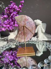 Load image into Gallery viewer, Pink Amethyst Crystal Moon High Quality Druzy Pink Amethyst Moon on Stand Pink Amethyst Geode Home Decor Healing Crystal 3018