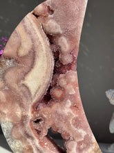 Load image into Gallery viewer, XL Druzy Pink amethyst moon with amethyst 3032