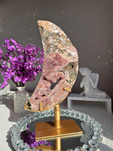 Load image into Gallery viewer, XL Druzy Pink amethyst moon with amethyst 3032