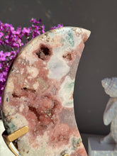Load image into Gallery viewer, XL Druzy Pink amethyst moon with jasper 3030