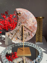 Load image into Gallery viewer, XL Pink amethyst moon with amethyst 3011