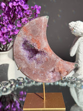 Load image into Gallery viewer, Pink Amethyst Crystal Moon High Quality Druzy Pink Amethyst Moon on Stand Pink Amethyst Geode Home Decor Healing Crystal 3018