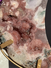 Load image into Gallery viewer, XL Druzy Pink amethyst moon with jasper 3030