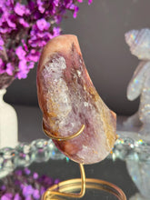 Load image into Gallery viewer, Pink amethyst moon with amethyst healing crystals 3074