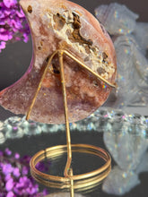 Load image into Gallery viewer, Pink amethyst moon with amethyst healing crystals 3074