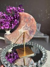Load image into Gallery viewer, Pink amethyst moon with amethyst healing crystals 3070
