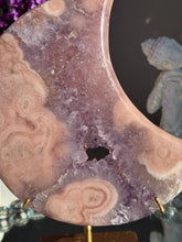Load image into Gallery viewer, Pink Amethyst Moon Healing Crystal with Stand 3071
