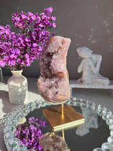 Load image into Gallery viewer, Druzy Pink amethyst moon with amethyst healing crystals 3070