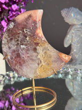 Load image into Gallery viewer, Pink amethyst moon with amethyst healing crystals 3074