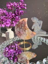 Load image into Gallery viewer, Pink amethyst moon with amethyst healing crystals 3074