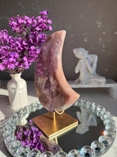 Load image into Gallery viewer, Pink Amethyst Moon Healing Crystal with Stand 3071