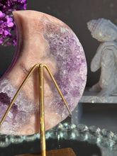 Load image into Gallery viewer, Double Sided Pink Amethyst Moon Healing Crystal with Stand 3070