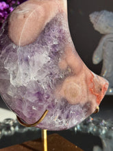 Load image into Gallery viewer, Double Sided Pink Amethyst Moon Healing Crystal with Stand 3070