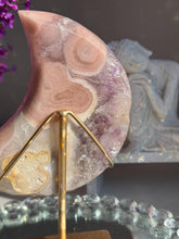 Load image into Gallery viewer, Pink Amethyst Moon Healing Crystal with Stand 3071