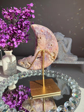 Load image into Gallery viewer, Druzy Pink amethyst moon with amethyst healing crystals 3070