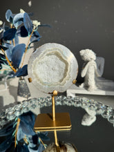 Load image into Gallery viewer, White Sugar Quartz Geode with Stand, Healing Crystal Decor 3054