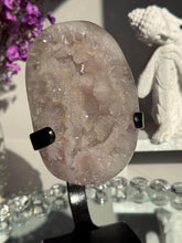 Load image into Gallery viewer, Druzy quartz geode on stand healing crystals 3110