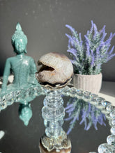 Load image into Gallery viewer, Green rainbow Amethyst sphere with tan druzy geode sphere 3119