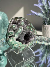 Load image into Gallery viewer, Green Rainbow amethyst geode 3118 stalactite jasper