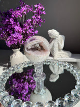 Load image into Gallery viewer, Druzy amethyst sphere with green and blink banding 3151