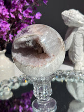 Load image into Gallery viewer, Druzy amethyst sphere with green and blink banding 3151