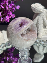 Load image into Gallery viewer, Druzy amethyst sphere with green and blink banding 3151