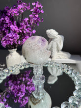 Load image into Gallery viewer, Druzy amethyst sphere with green and blink banding 3151