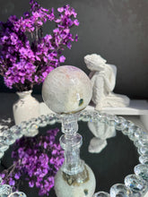 Load image into Gallery viewer, Druzy amethyst sphere with green and blink banding 3151