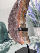 Load image into Gallery viewer, Druzy amethyst moon with deep coral red banding 3179 amethyst geode