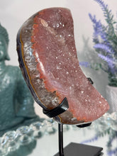 Load image into Gallery viewer, Druzy amethyst moon with deep coral red banding 3179 amethyst geode