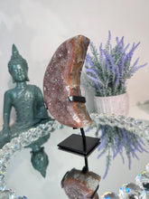 Load image into Gallery viewer, Druzy amethyst moon with deep coral red banding 3179 amethyst geode