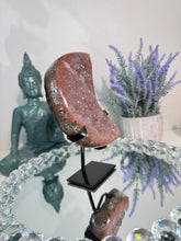 Load image into Gallery viewer, Druzy amethyst moon with deep coral red banding 3179 amethyst geode
