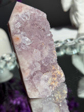 Load image into Gallery viewer, Pink amethyst tower with amethyst druzy 3309