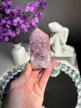 Load image into Gallery viewer, Pink amethyst tower with amethyst druzy 3310